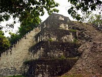 One of the many Mayan pyramids at Tikal in Guatemala.  This one is excavated in front only.  To the rear, you see what's left of the dirt mound that was covering it when it was discovered in the jungle a hundred years ago.  