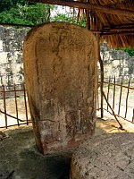 A close-up of one of the stella and alters.  These are protected from the elements by thatched roofs.  