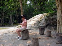 Margaret takes a breather during our exploration of Tikal.  